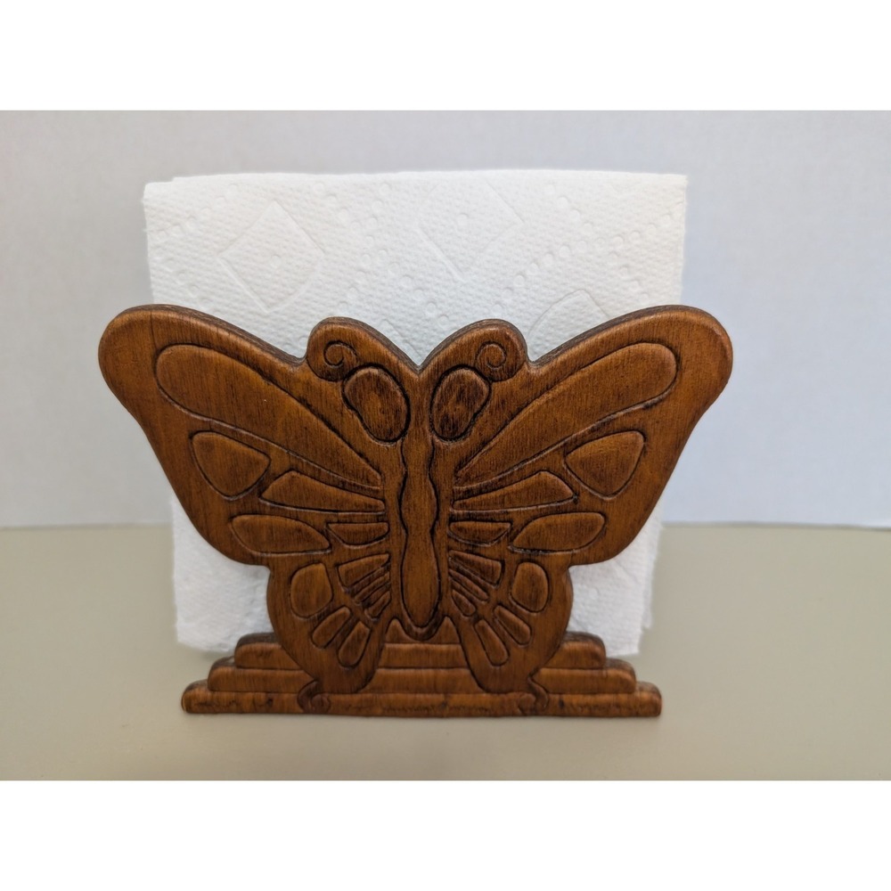 Cottagecore Carved Wood Butterfly Napkin/Mail/Letter Holder